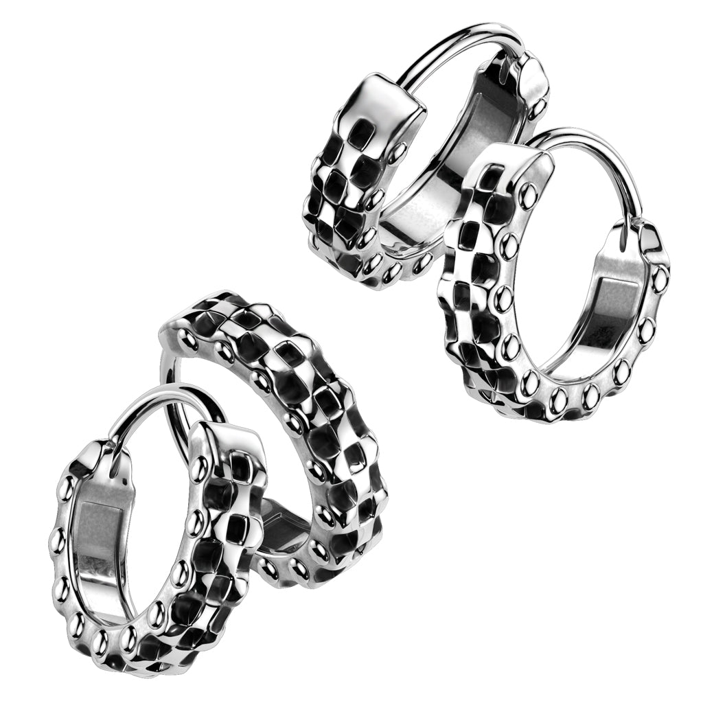 Pair of 16G Stainless Steel Hinged Bike Chain Earrings